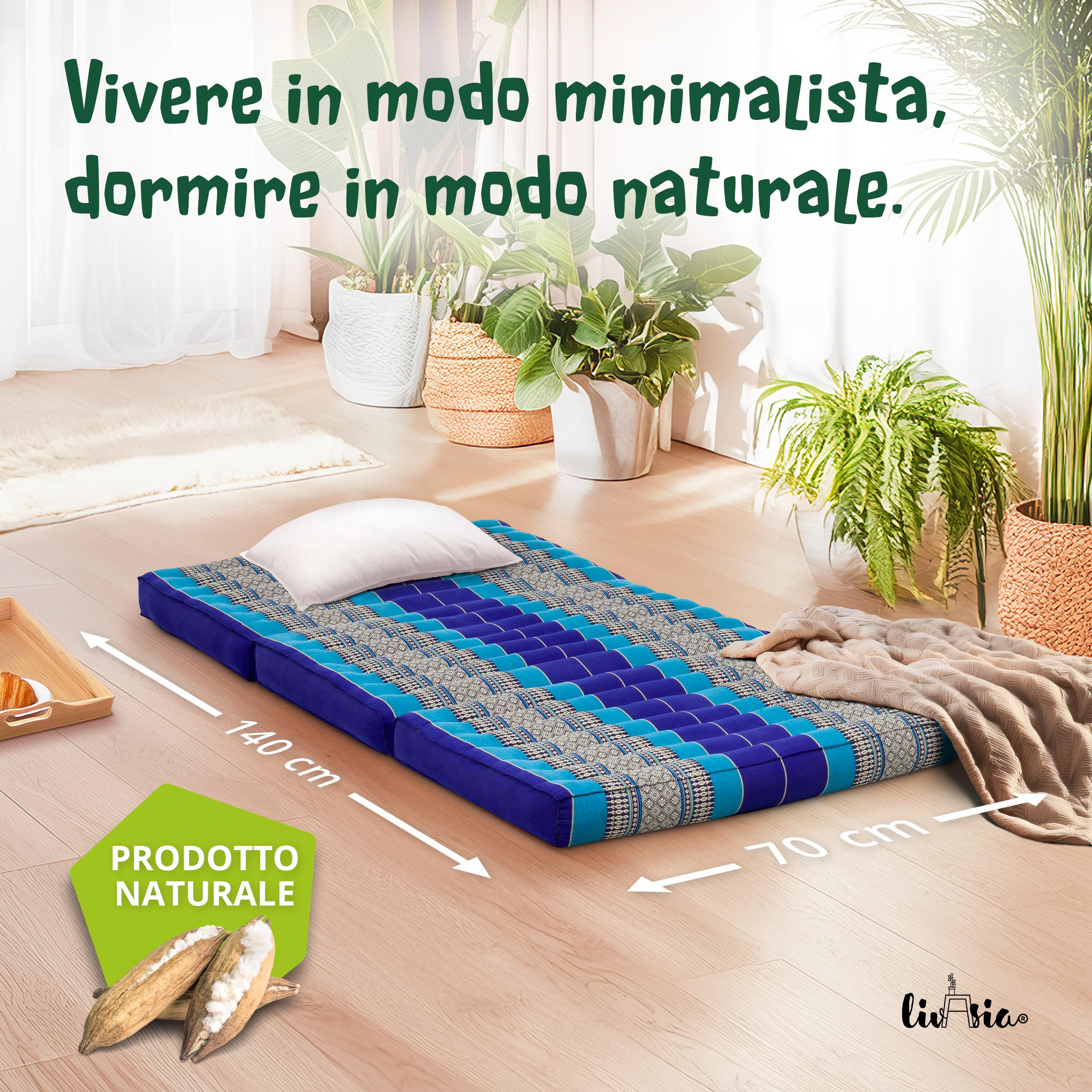 Materasso Pieghevole In Kapok Per Bambini 140x70x8cm - Naturale, Sostenibile, Per Lettino Da Viaggio E Yoga