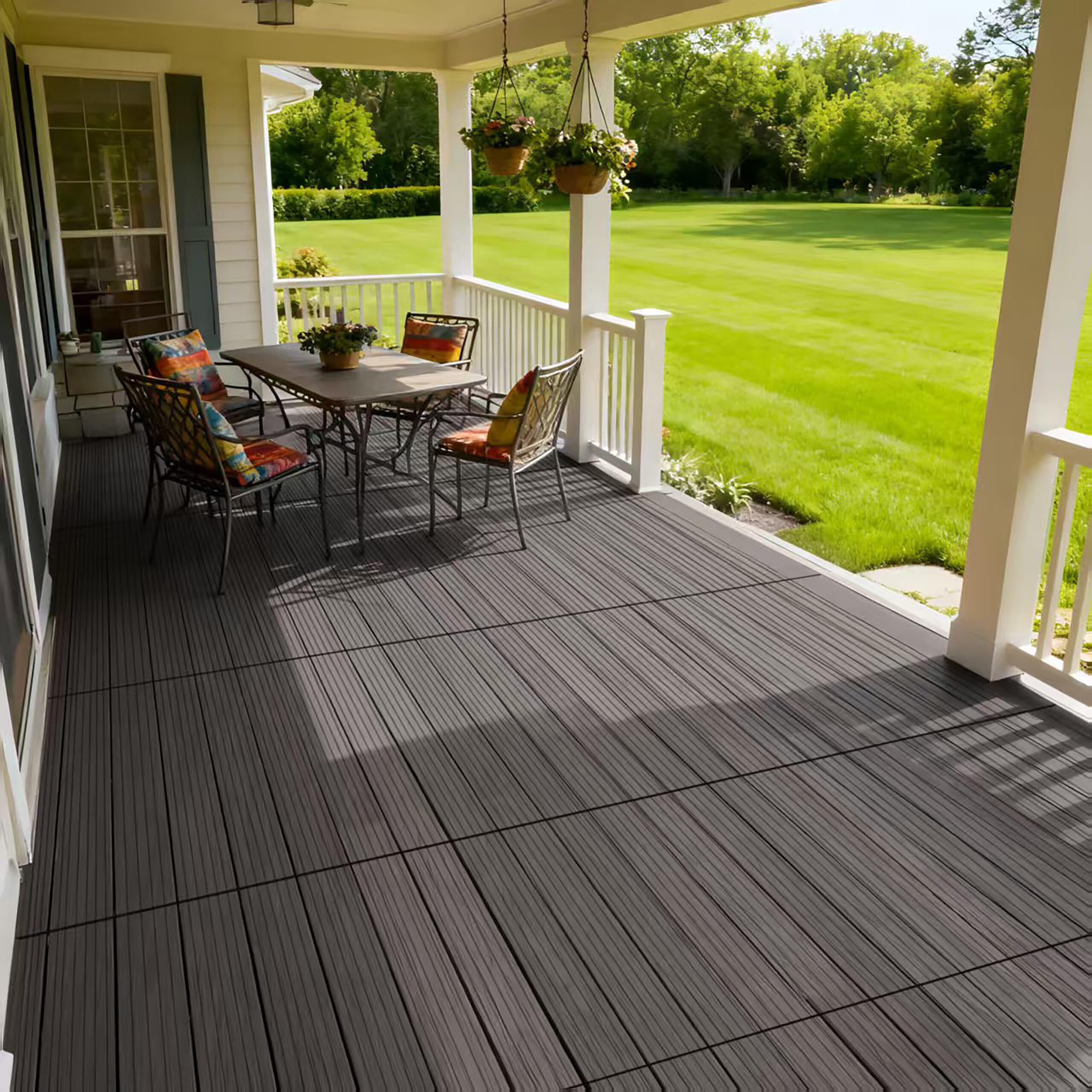 Relaxdays Piastrelle WPC 6 pz 60x30 cm Sistema a Click Effetto Legno Grigio per Balcone e terrazza