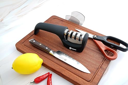 Miniatura 8 de 6 en 1 mejor afilador de cuchillos | Afilador de cocina de 4 etapas premium para cuchillos, tijeras | Diamante duro, carburo, ranuras de cerámica |