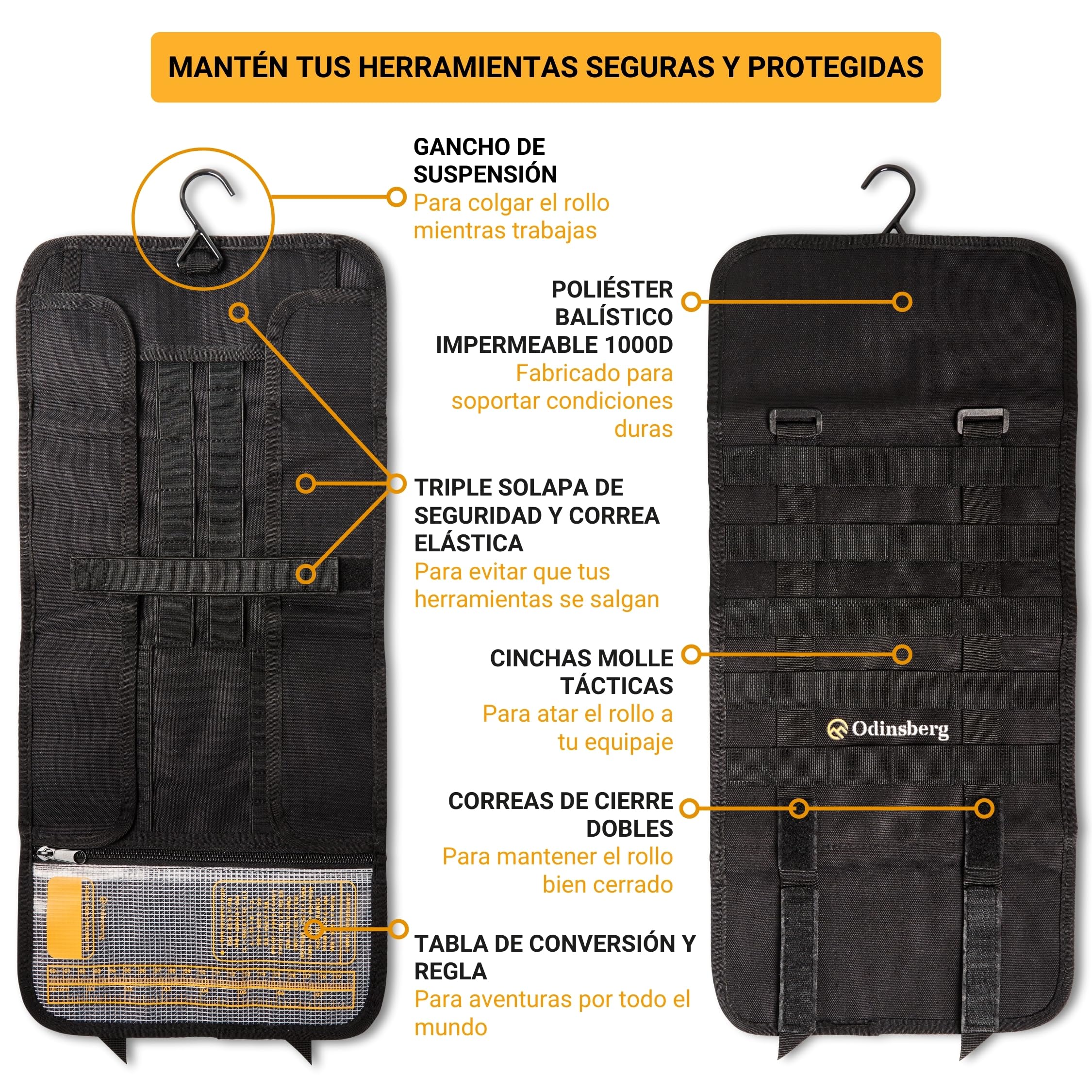 ODINSBERG Bolsa Herramientas Moto Enrollable Tool Roll - Herramientas NO Incluidas - Estuche Organizador Herramientas Bolso Porta Herramientas Moto para Motos Enduro MX - Kit Portaherramientas Vacia
