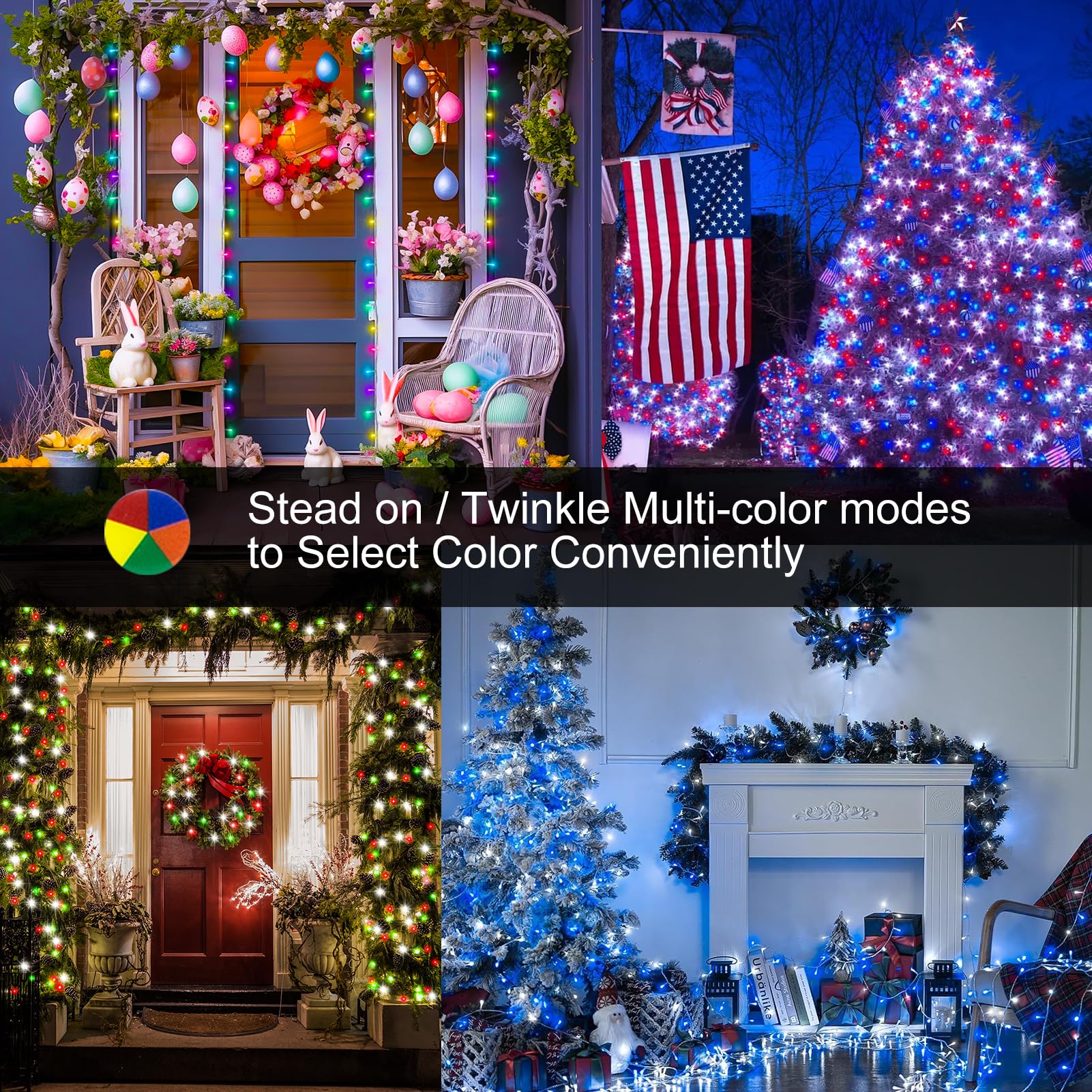 echosari String Lights Battery Operated, 33Ft 100 LED RGB Color Changing & 2700K Warm White String Lights with 150 Modes Remote Timer for House Garden Party Decor (Clear Wire)