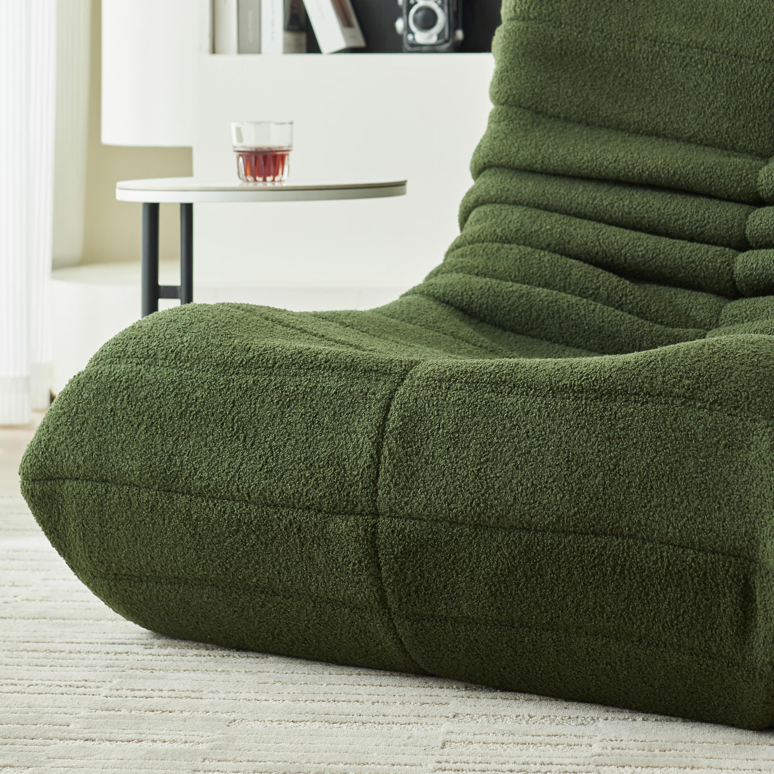 Pouf de sol, canapé Togo au design ergonomique, canapé relax avec revêtement en fausse fourrure et mémoire super moelleuse, pour chambre à coucher, salon (vert)