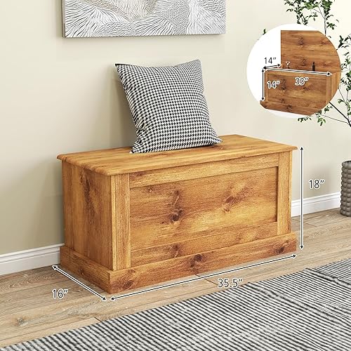 Miniatura 5 de LOKO Banco de almacenamiento de 35.5 pulgadas, caja de almacenamiento superior con bisagras de metal, baúl de almacenamiento de entrada con puntal