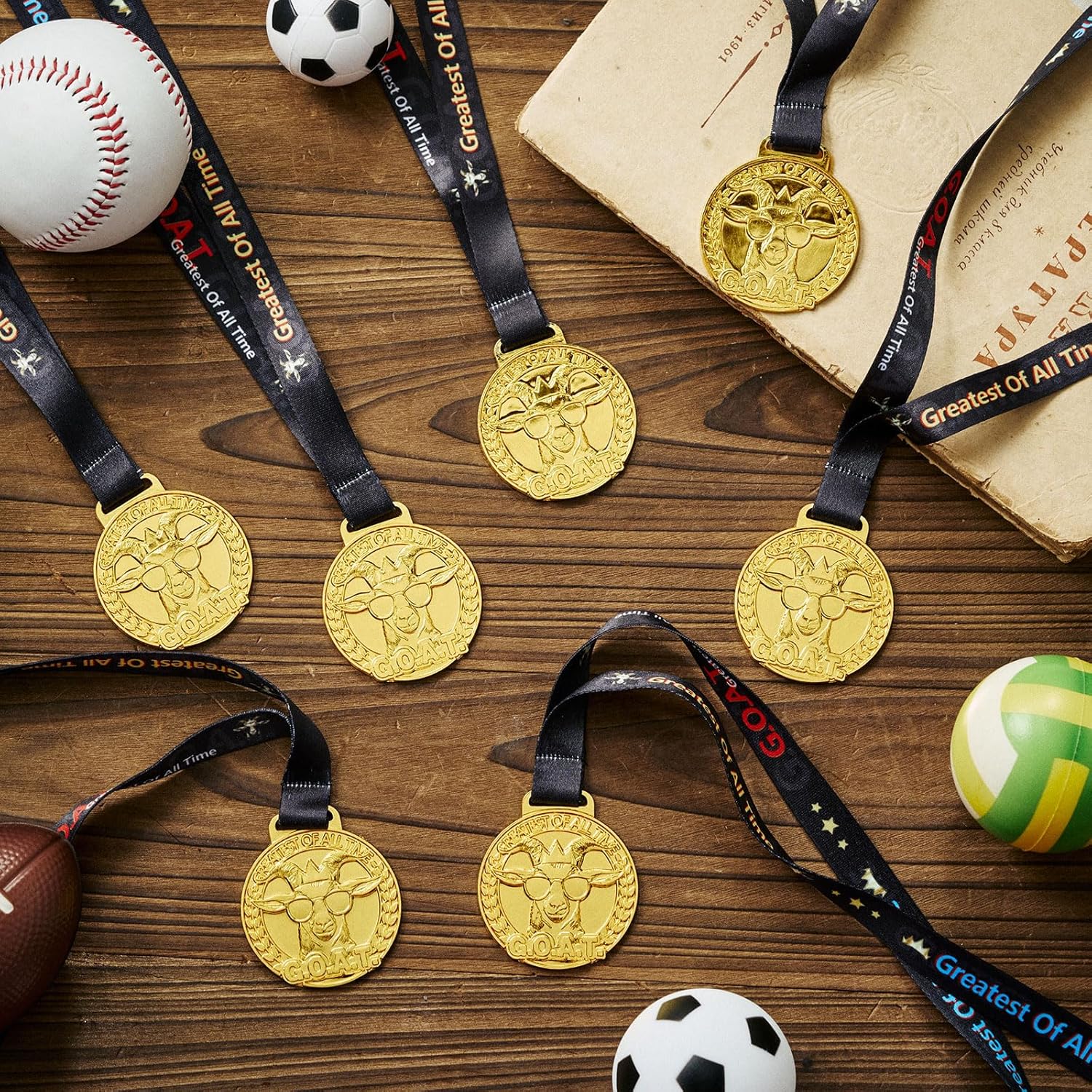 AmazingSpark 12/36 Pcs Goat Football Medal for Award - Greatest of All Time Champion Style Medal Football Champion Trophy for Game Day Party and Fan Gifts