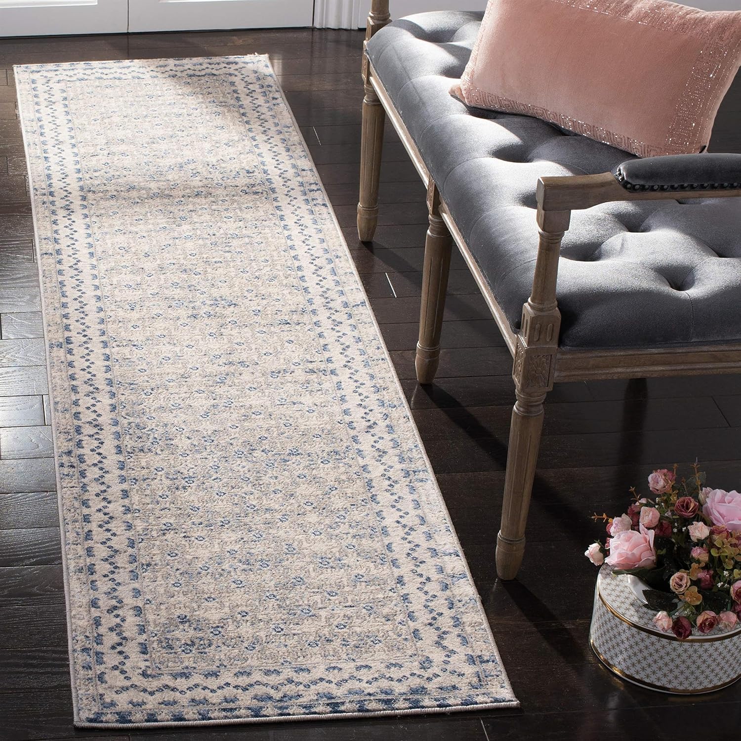 BOWERY HILL Contemporary 2' x 12' Runner Rug in Light Gray and Blue