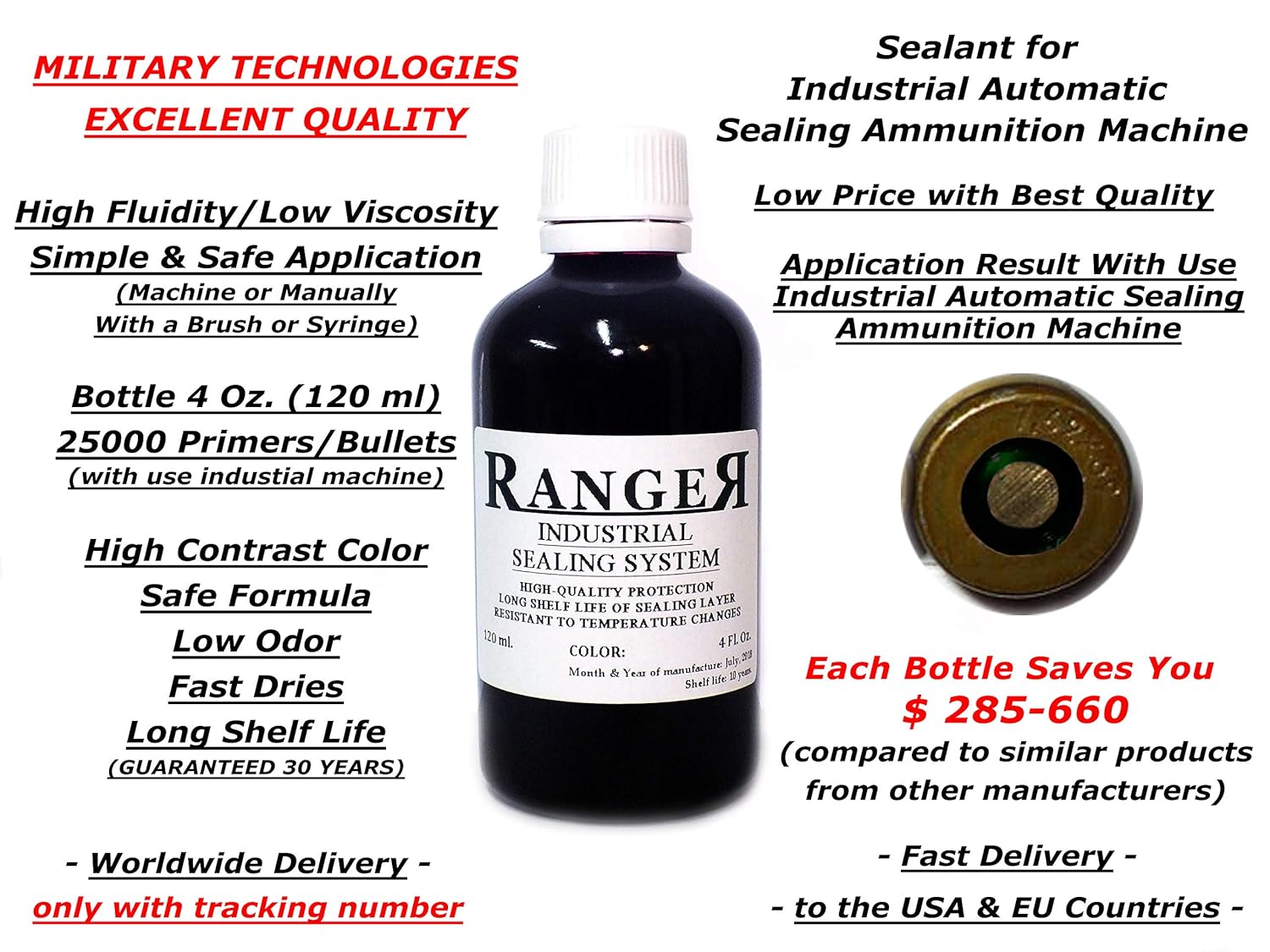 Industrial Reloading Sealing System, Waterproof Ammo Primer Bullet Sealant (Red): Industrial & Scientific