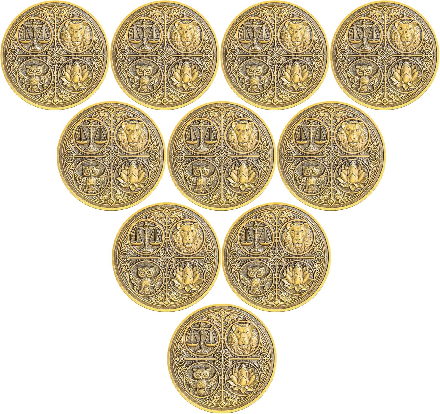 The Cardinal Virtues Stoic Coin with Symbols of Justice, Courage, Wisdom, and Temperance (Pack of 10)