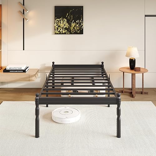 Miniatura 12 de COMASACH Base de cama de tamaño matrimonial de 14 pulgadas con tapón deslizante para colchón, marco de cama matrimonial, estilo vintage, listones de