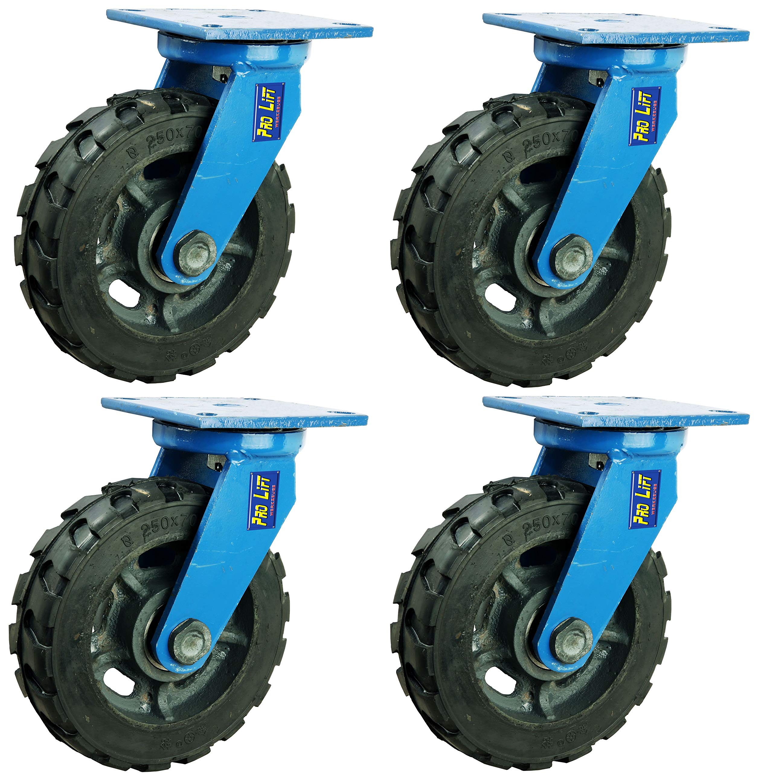 4 Stück Lenkrollen je 800 kg Tragkraft Vollgummi Rollendurchmesser ca. 240 mm Schwerlastrollen 4x Transportrollen Rollen lenkbar