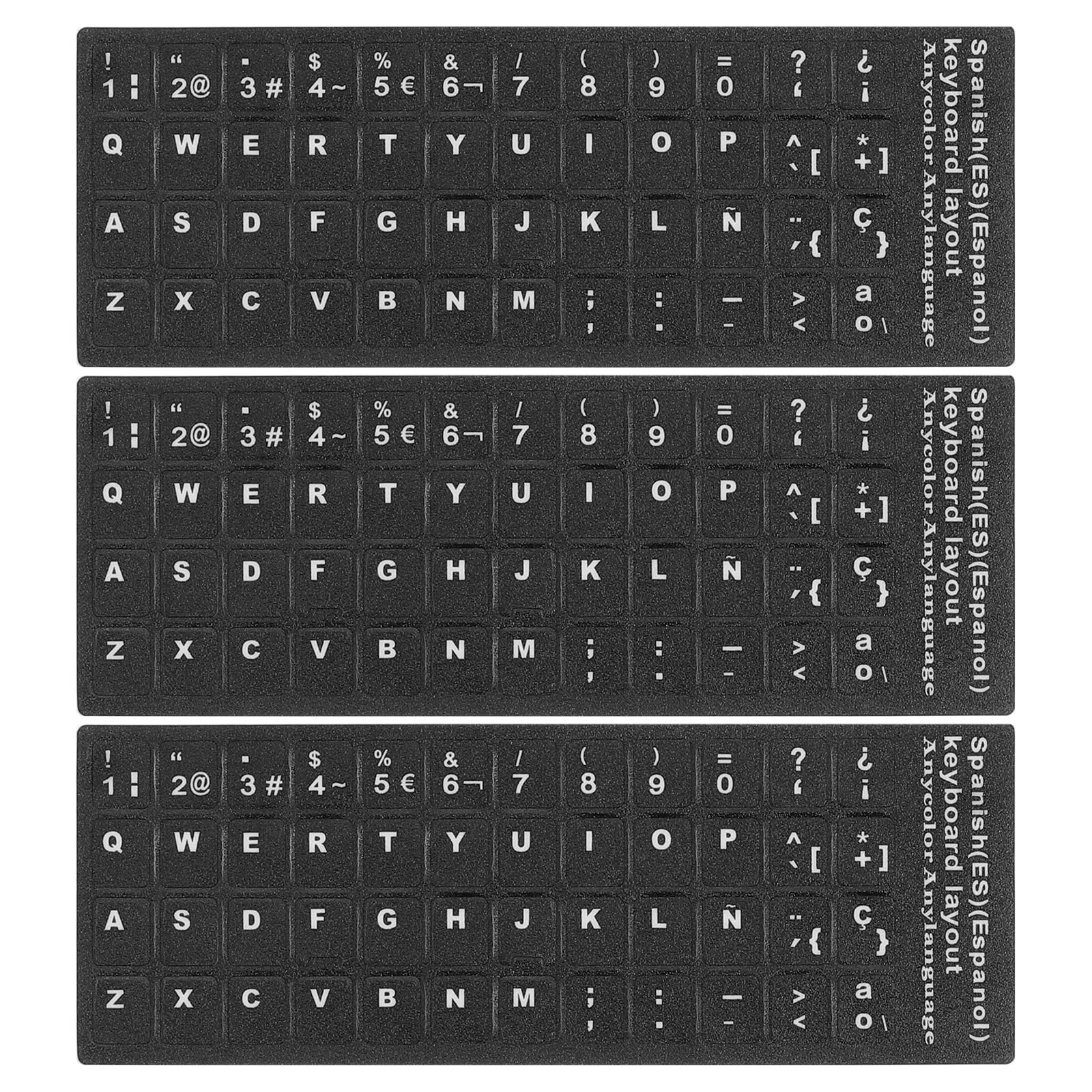 PATIKIL Español Teclado Pegatinas PC Teclado Pegatinas Negro Fondo con Blancas Letras para Computadora Portátil Escritorio 3uds