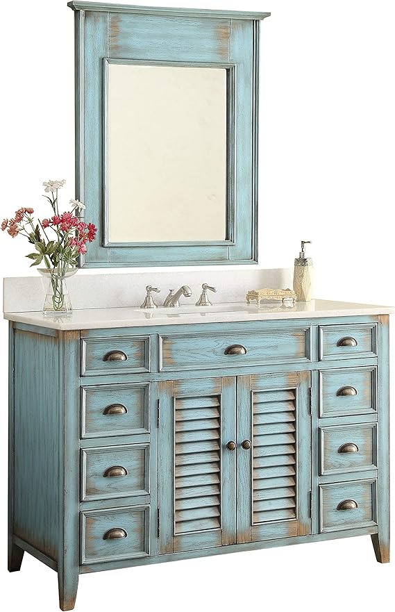 46” Abbeville Rustic Blue Distressed Bathroom Sink Vanity