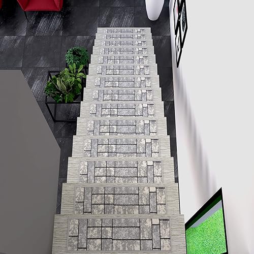 Miniatura 3 de Sweet Home Stores Peldaños de escalera para interiores con parte trasera de goma antideslizante de 8.5 x 26 pulgadas, diseño tradicional oriental,