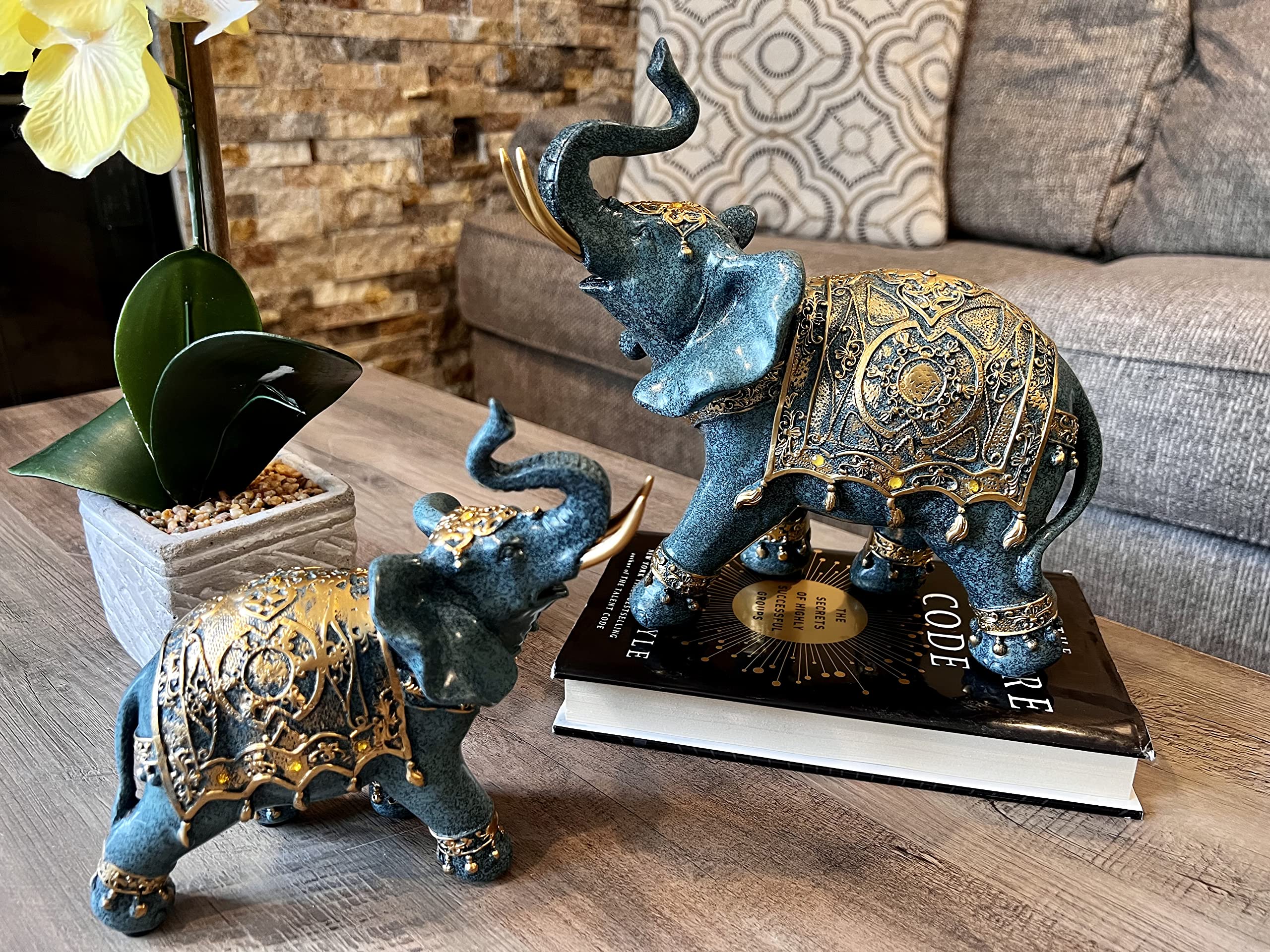 Buy Elephant Decor Statue Blue Decorative Elephant Family Statues Ideal
