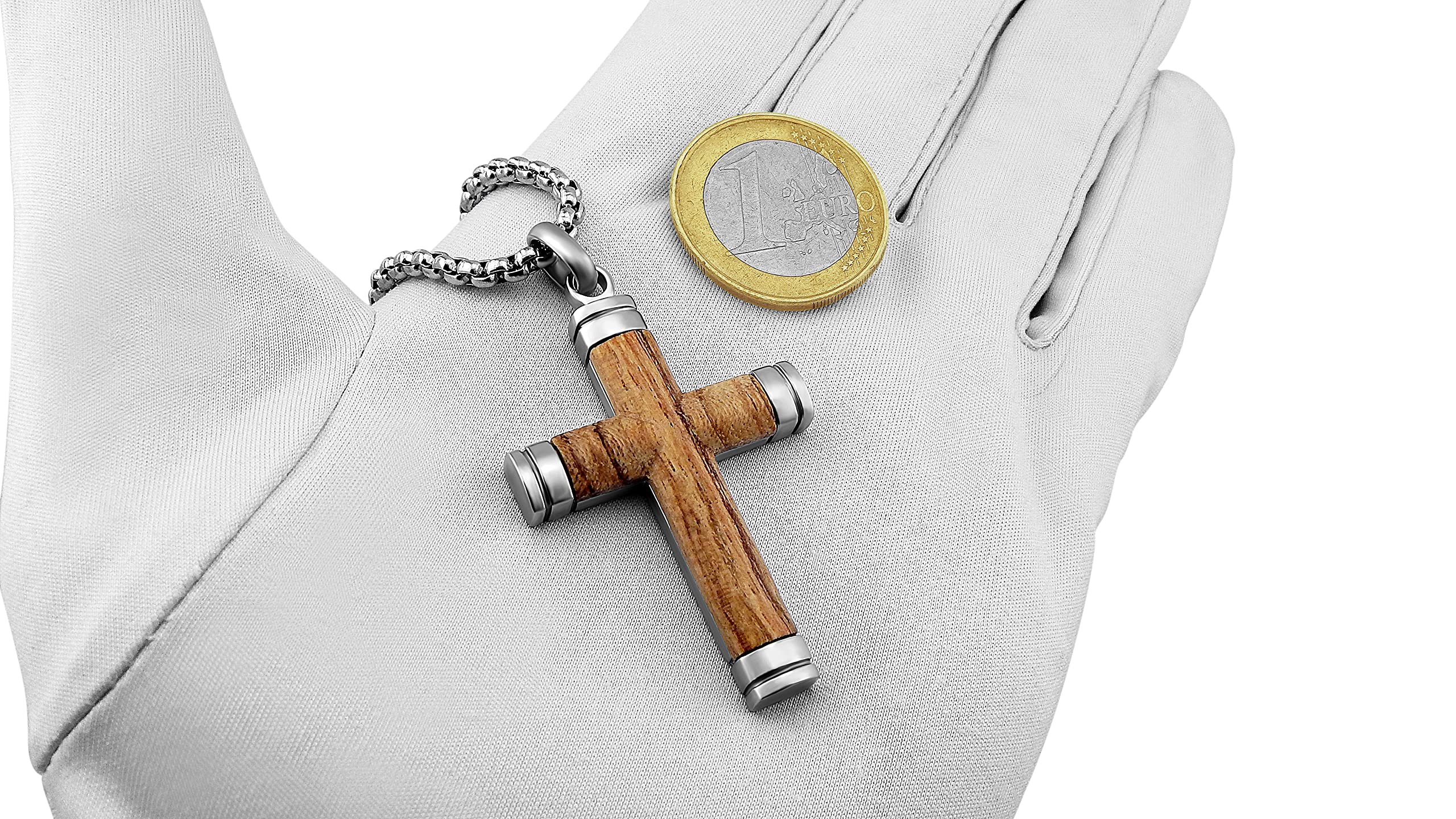 Personalisierte Kette mit Gravur Edelstahl 60 cm mit Anhänger Kreuz Holz - Personalisierte Halskette für Männer und Frauen - Personalisierter Schmuck Damen Herren