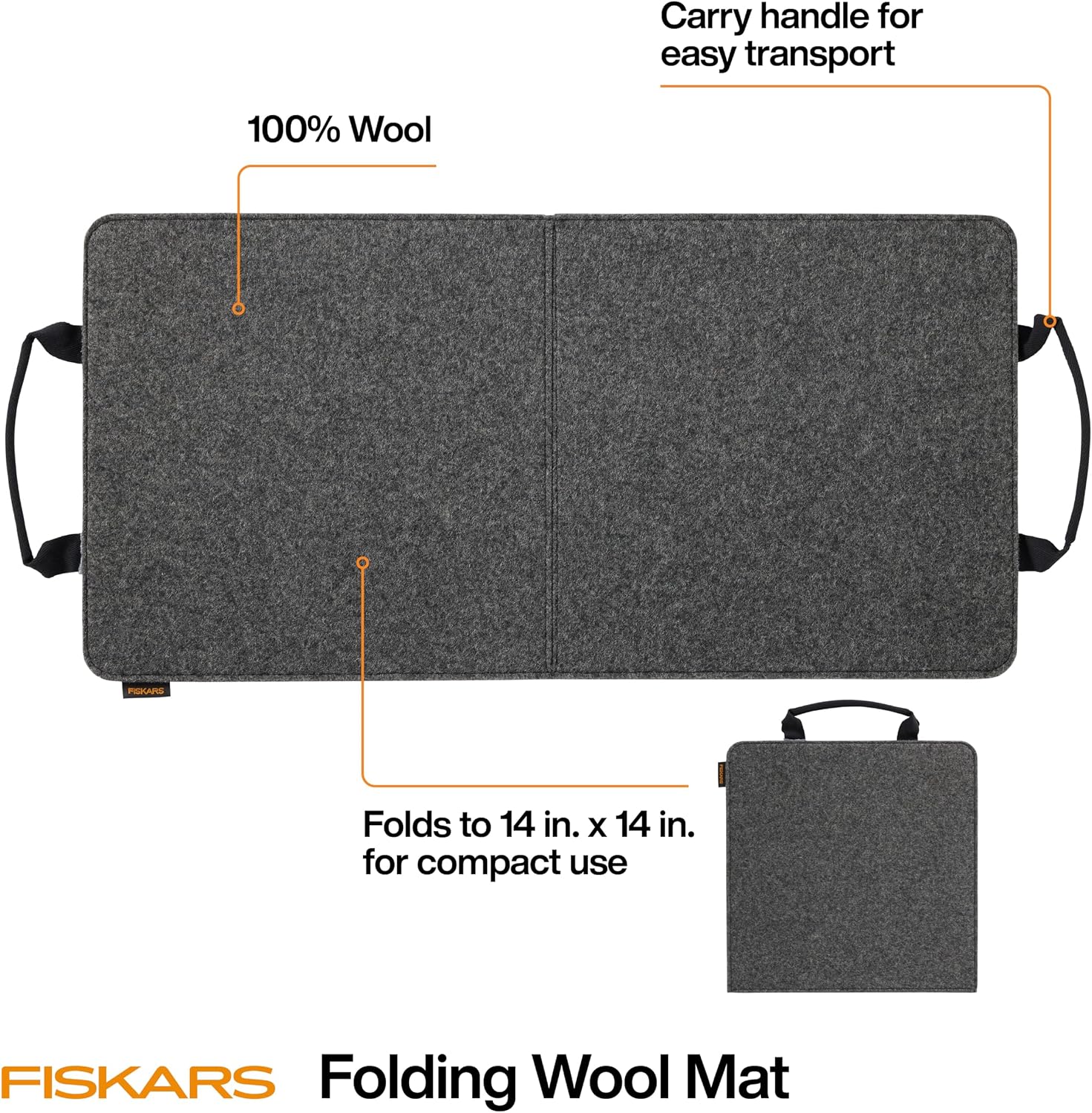 Fiskars Folding Wool Pressing Mat, Portable Ironing Surface for Sewing and Quilting, Wool Material Grips & Holds Fabric in Place, Folds for Compact Storage, Surface Protector, 14" x 28"