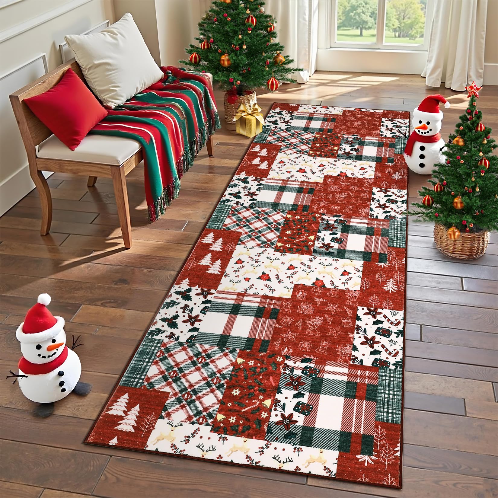Hallway Runner Rug 2x6 Washable Kitchen Runners Christmas Patchwork Entryway Throw Carpet Xmas Non Slip Stain Resistant Living Room Runner Rugs