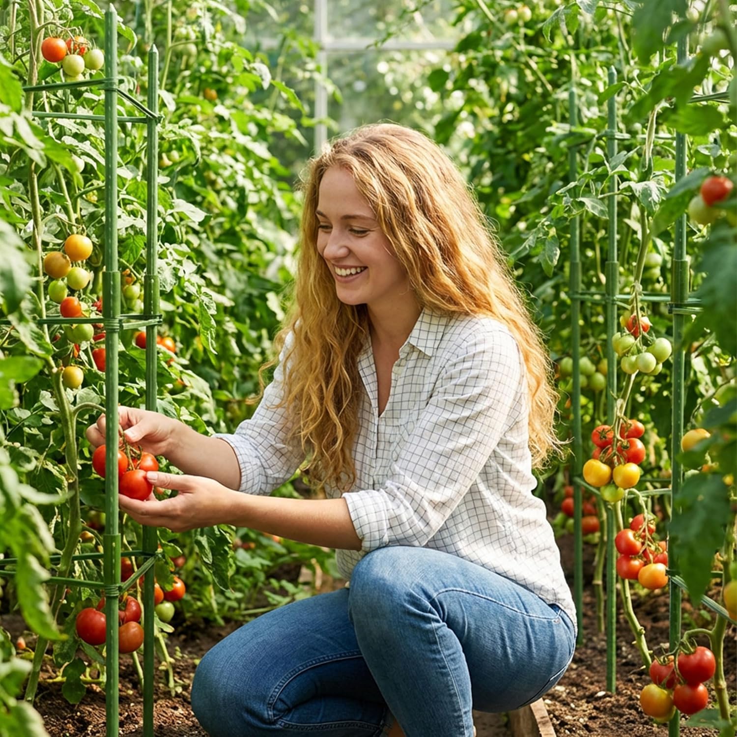 EWPJDK 6-Pack Tomato Cage for Garden Plant Support 48 INCH Garden Stakes Adjustable Tomato Cage for Climbing Plants Pots Vegetables Flowers Fruits (6, 48 Inches)