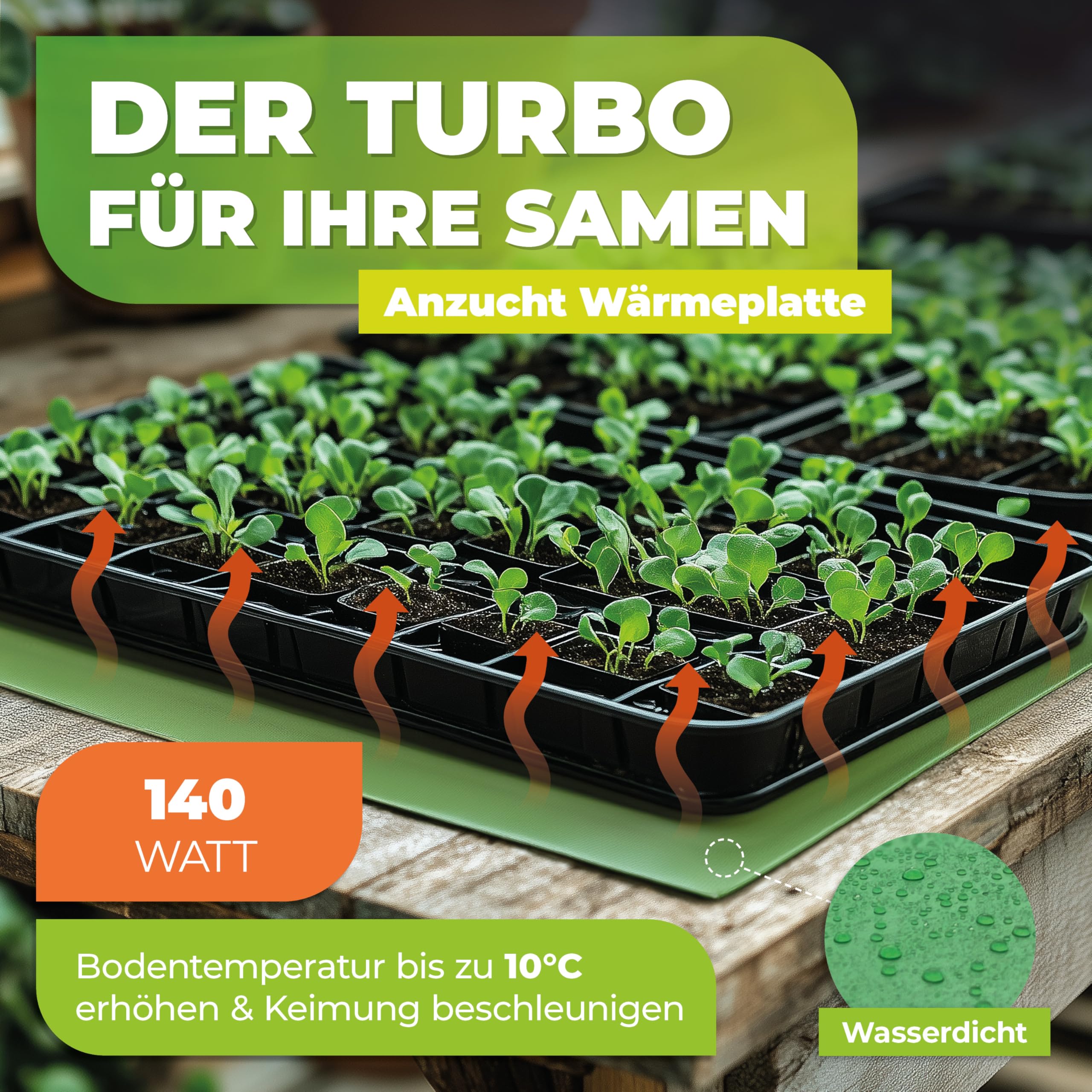 BioGreen mata grzewcza do uprawy roślin, 60 x 120 cm, 140 W, wodoszczelna płyta grzewcza, Turbo do kiełkowania i sadzonek