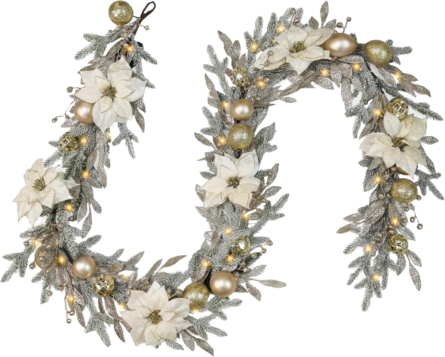 Christmas Garland with LED Lights,9FT Artificial Real Tough Garland,100 LED Lights, Suitable for Fireplace, Wall, Staircase, Indoor and Outdoor Holiday Decoration(White)