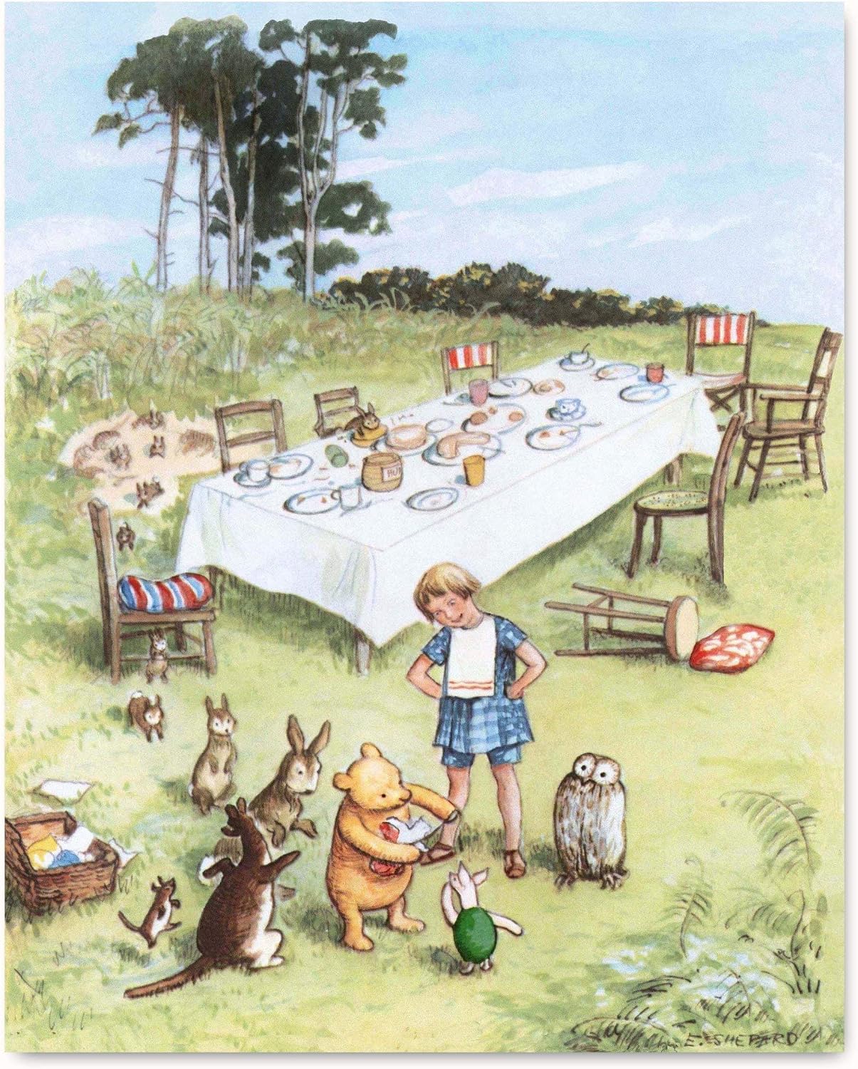 CLOUD NINE PRINTS Classic Winnie the Pooh Nursery Wall Art - Vintage Woodland Decor, Kids Room Art, Baby Boy Shower, Baby Girl Print (Set of 6 - Unframed)