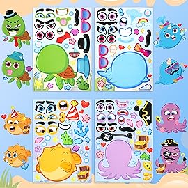 JOYIN 36 Pcs 9x6 Sea Animals Make a face Stickers for Kids, Make Your Own Ocean Animals Sticker Sheets, Party Favors Kids Crafts, Goodie Bags Stuffers, Classroom Rewards