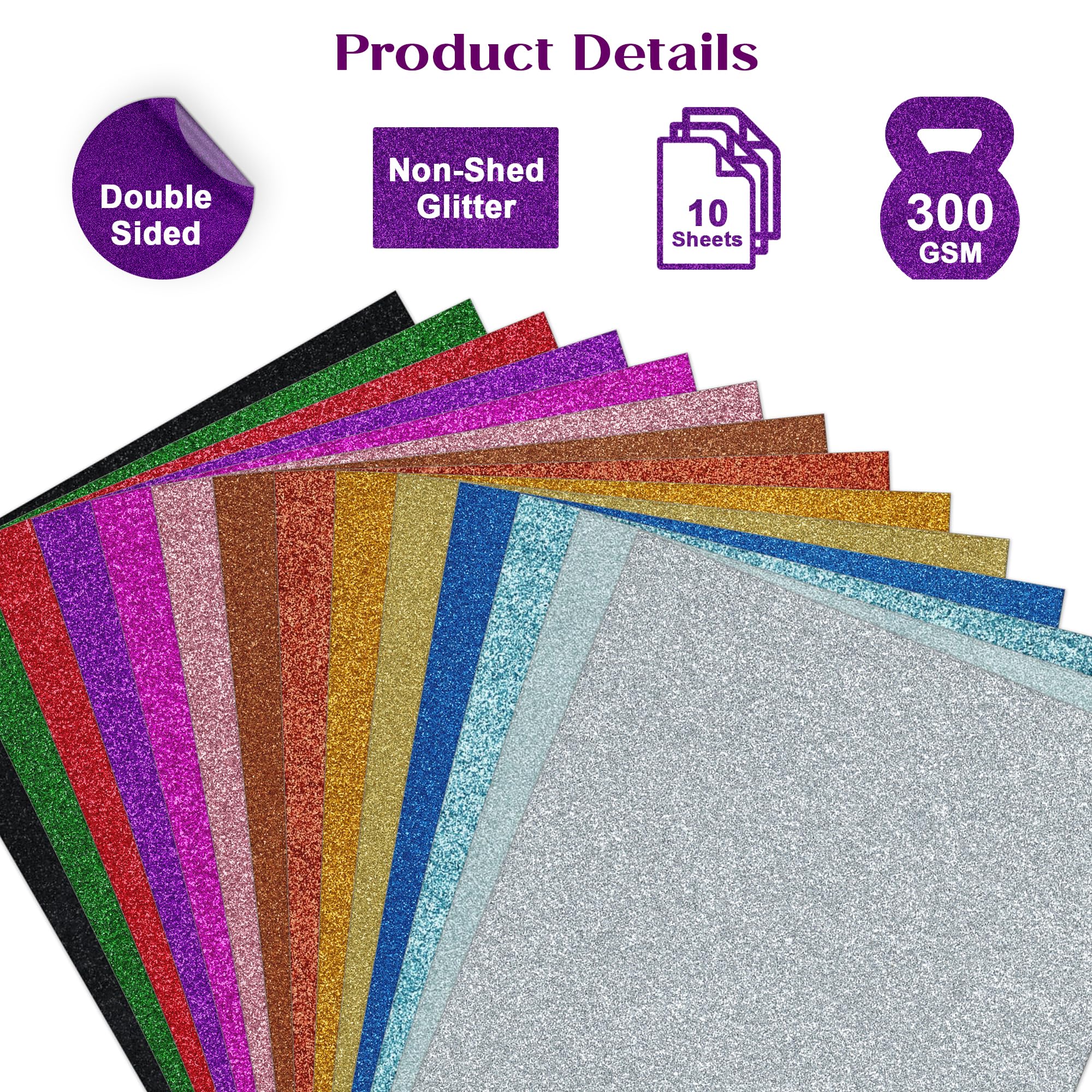 10 Feuilles De Carton Pailleté 1 Face - Idéal Pour Créations DIY Et Loisirs Créatifs !