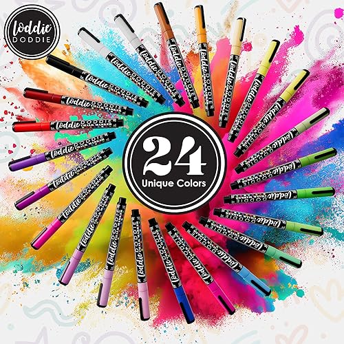 Miniatura 6 de Loddie Doddie Marcadores de tiza líquida, paquete de 24 unidades, sin polvo, punta fina de 0.039 in, tinta borrable para pizarra, ventanas y vidrio,