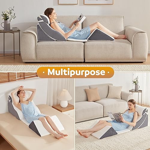 Miniatura 2 de A2ZCOMFY 5 almohadas de cuña ajustables para dormir, poscirugía, espuma viscoelástica de doble capa para espalda, cuello, alivio del dolor de