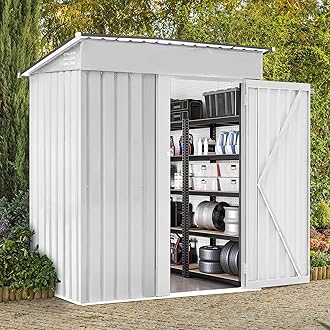 5x3 FT Outdoor Storage Shed Garden Shed Tool Shed with Lockable Door and Sloping Roof, Durable Metal Storage Shed for Backyard, Outside, Patio, White