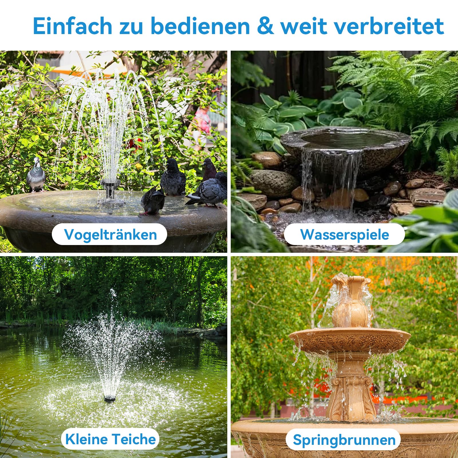 POPOSOAP Solar Springbrunnen mit Teichfilter – 8W Solarbrunnen & 3600mAh Batteriebackup, 8 Sprühmodi & 1,5 m Schlauch für kleine Außen-Teiche, Vogeltränken, Gartengewässer