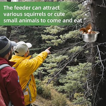Outdoor Metal Wild Squirrel Feeder: Chipmunk Food Holder with Removable Feed Bowl Easy to Clean and Refill, Install on Trees, Houses, Fence or in Backyard, Patio, Yard for Wild Critter, Woodpecker