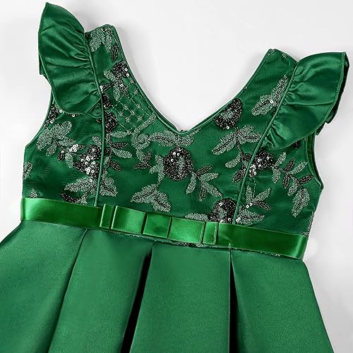 Vista 4 de Vestido de niña hasta la rodilla, hombros inclinados, dama de honor, boda, princesa, lazo para niños, fiesta de cumpleaños