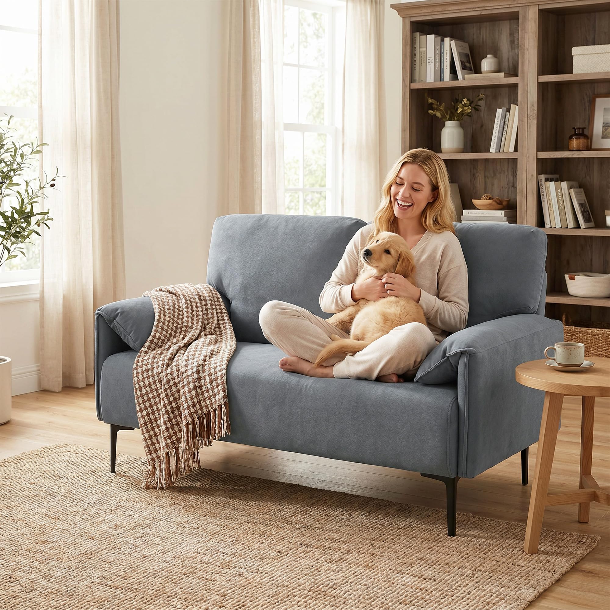 HOMCOM Sofa 2-Sitzer 127 cm Kleine Couch mit Gepolstert Armlehne Grau