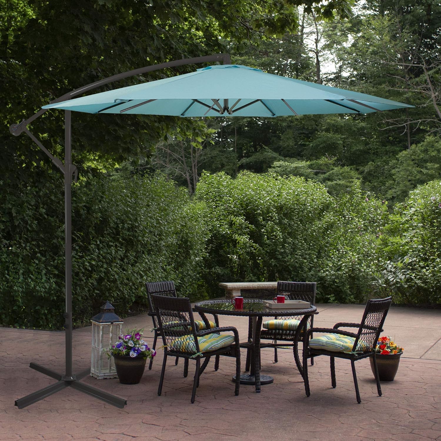 Northlight 10ft Offset Outdoor Patio Umbrella with Hand Crank, Turquoise Blue