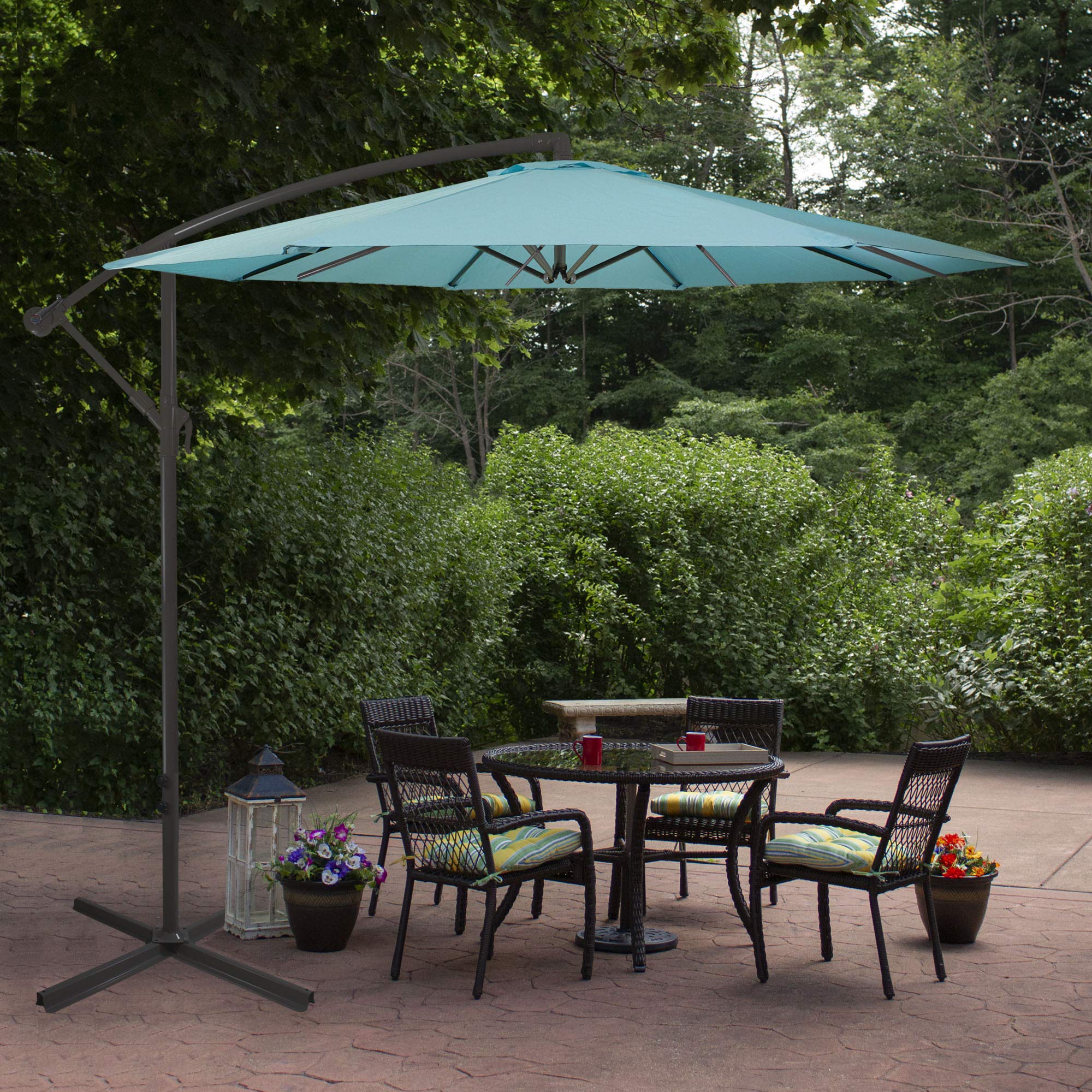 Northlight 10ft Offset Outdoor Patio Umbrella with Hand Crank, Turquoise Blue