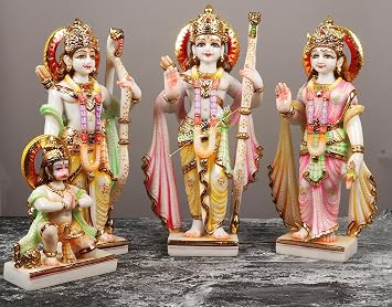 Ram Darbar Statue - 15" Cultured Marble Ramdarbar Idol - Lord Rama Hand Painted Figurine - Lord Hanuman - Lord Lakshman - Sita MATA - Ram Pariwar for Home Temple by RITU Home Decor