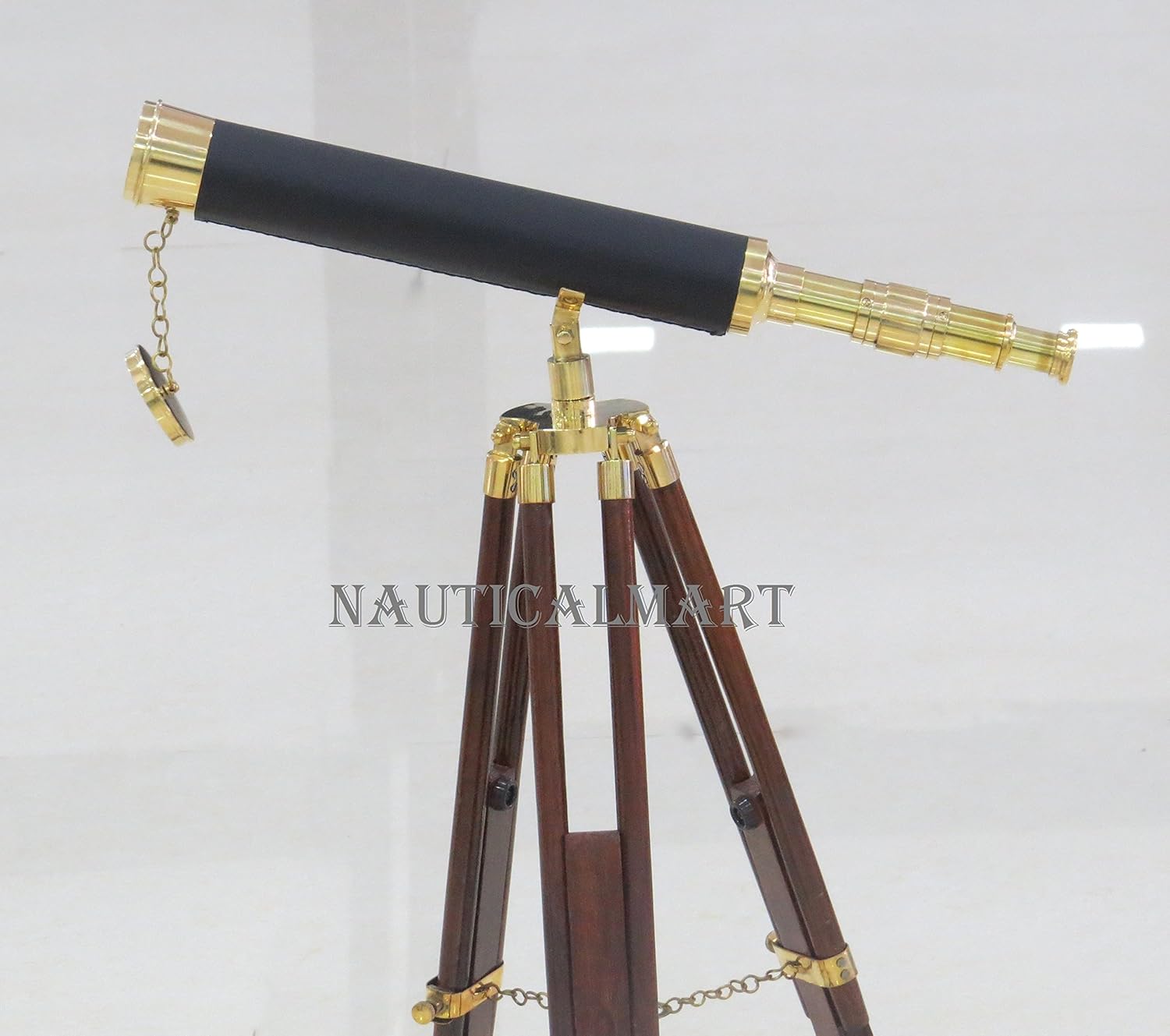 NauticalMart Floor Standing Brass and Leather Harbor Master Telescope 30 in. - Leather Telescopes Decorative Accent