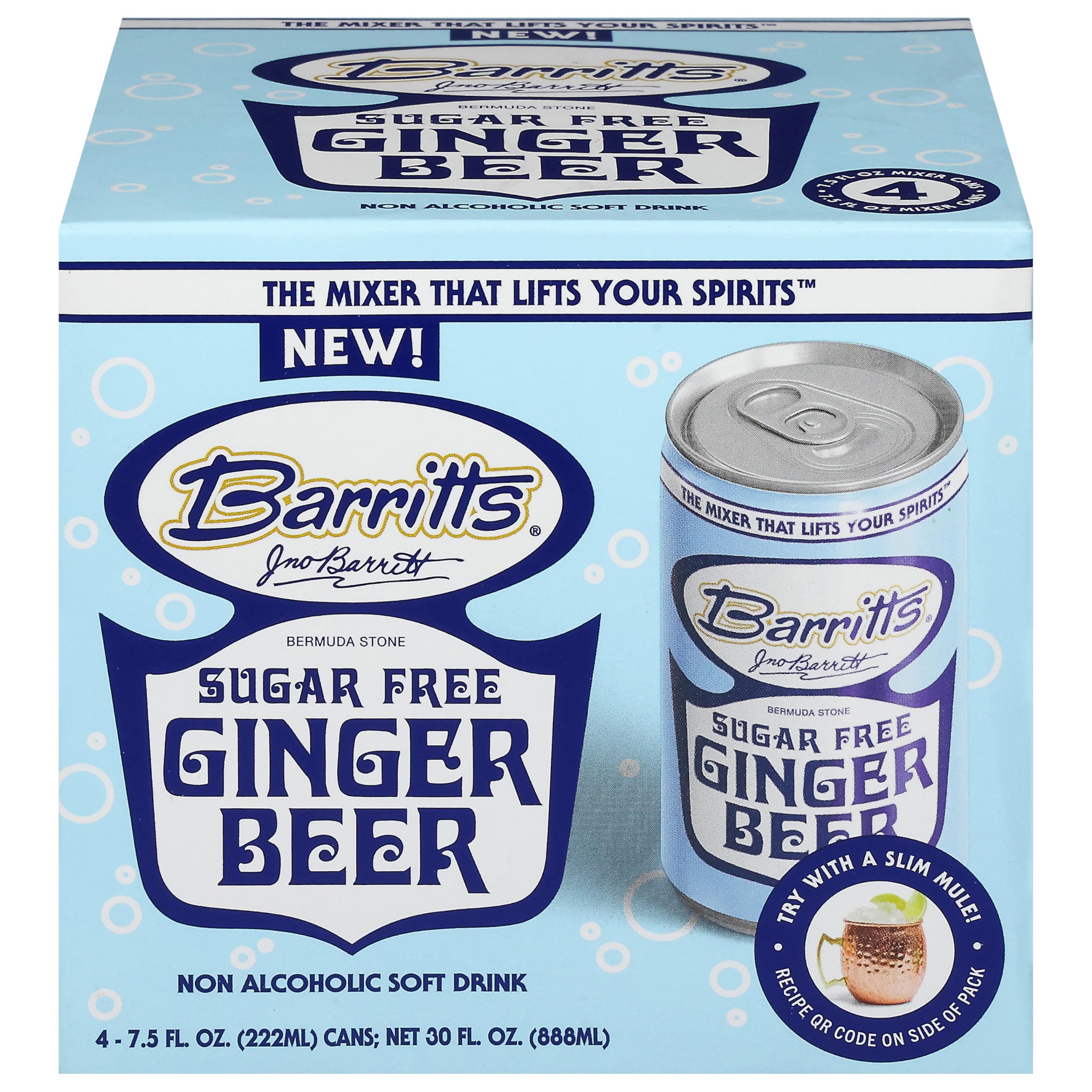 Barritts, Non Alcoholic Soft Drink Ginger Beer Sugar Free, 4 Pack, 30 Fl Oz