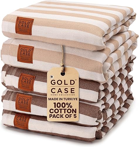 GOLD CASE - Juego de 5 toallas turcas de playa, vintage, de gran tamaño, 70 x 39 pulgadas, 100% algodón natural, de secado rápido, para playa, baño,