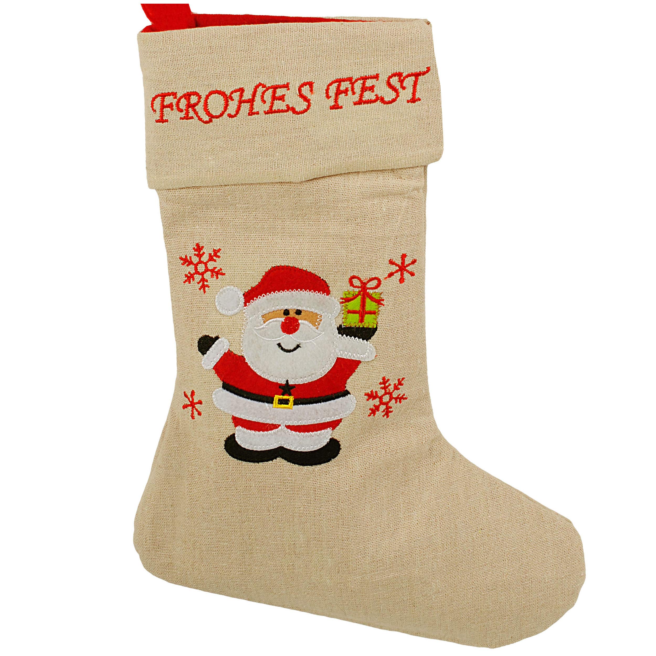 alles-meine.de GmbH 10 Stück XL - Weihnachtssocken & Weihnachtsstrümpfe - Frohes Fest - Weihnachtsmann - 38 cm - rot - zum Aufhängen - Nikolausstiefel - Nikolausstrümpfe/Weih..