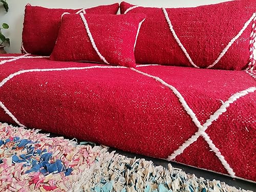 Miniatura 4 de FoamRush Sofá marroquí de 6 x 28 x 84 pulgadas tejido rojo y crema con espuma de alta densidad sofá biplaza sin brazos sofá de suelo sofá bohemio