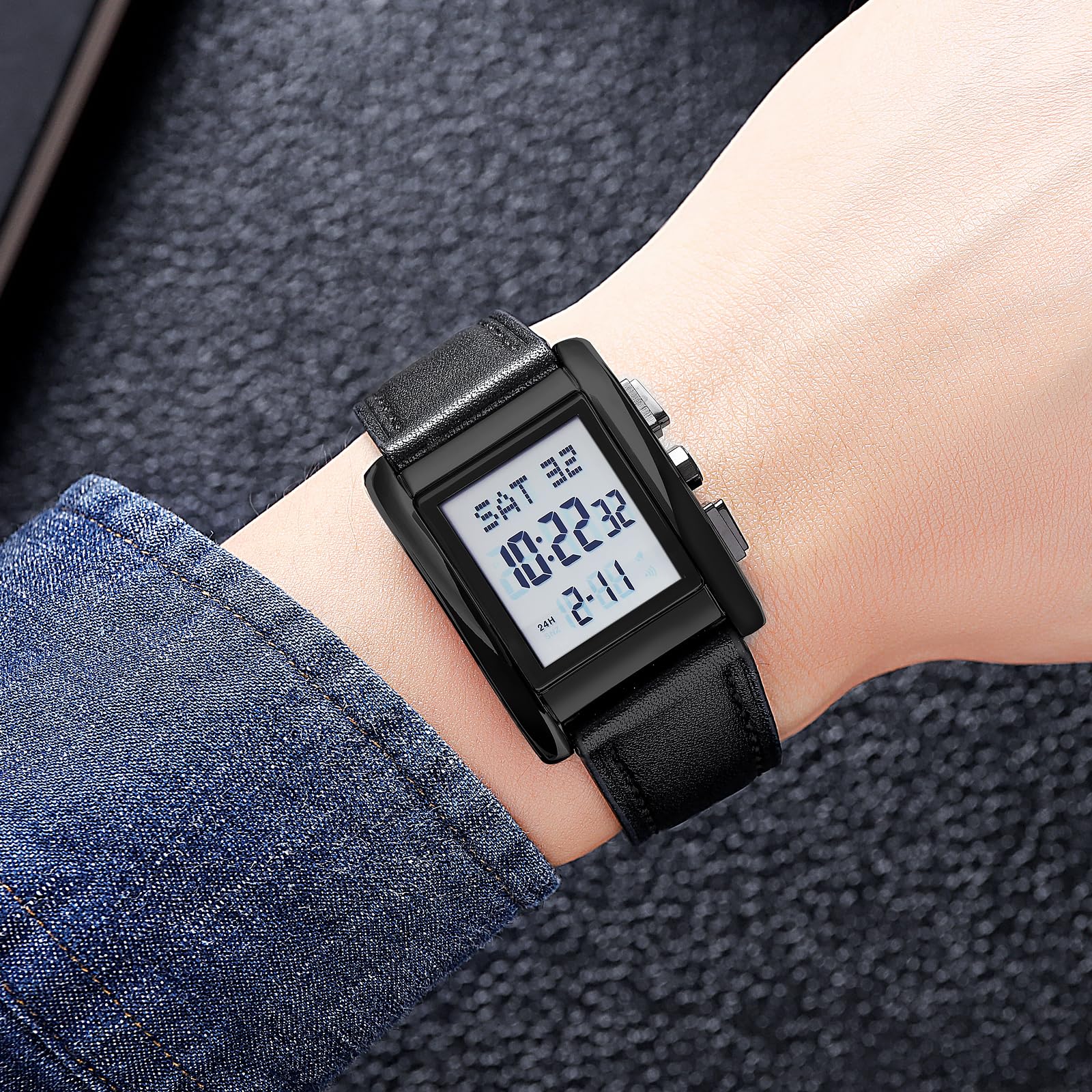 Gosasa Orologio sportivo casuale dell'acciaio inossidabile della vigilanza di Digital degli uomini | Orologi rettangolari impermeabili con display luminoso
