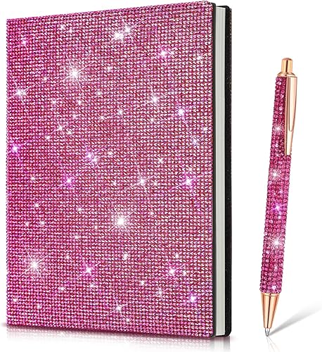 Miniatura 7 de Kosiz Juego de 2 bolígrafos de diamantes de imitación, bolígrafos de cristal, cuaderno plateado brillante A5, accesorios de oficina, suministros