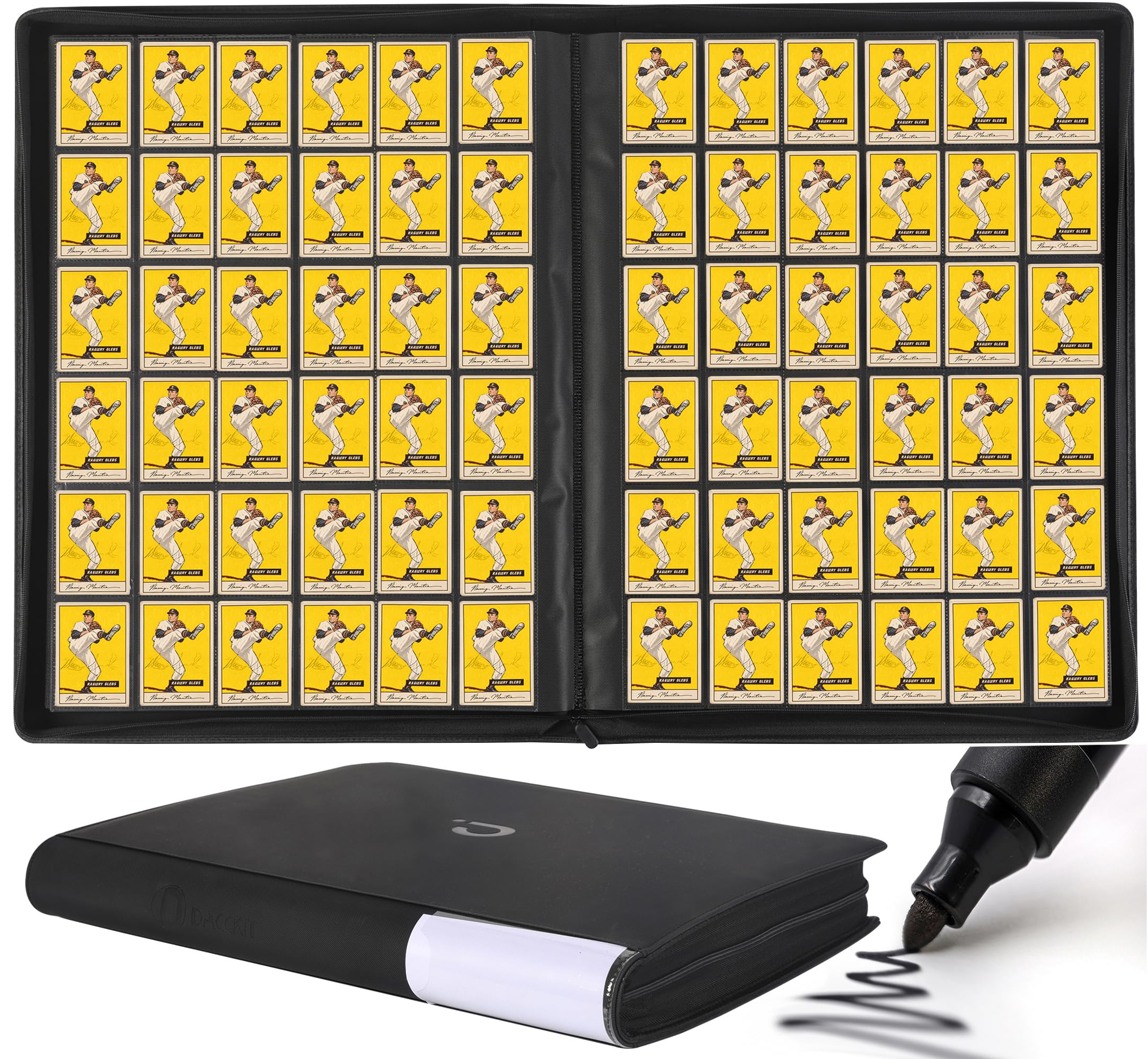 D DACCKIT Raccoglitore per carte da collezione con 3600 tasche, di alta qualità, grande, 36 fori, senza anelli, con apertura laterale UltraSonic-363600 Tech con cerniera, per TCG (nero classico)