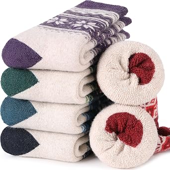 EBMORE Merino Wool Socks for Women Hiking Thermal Warm Winter Thick Boot Cozy Crew Comfy Work Socks for Ladies 5 Pairs
