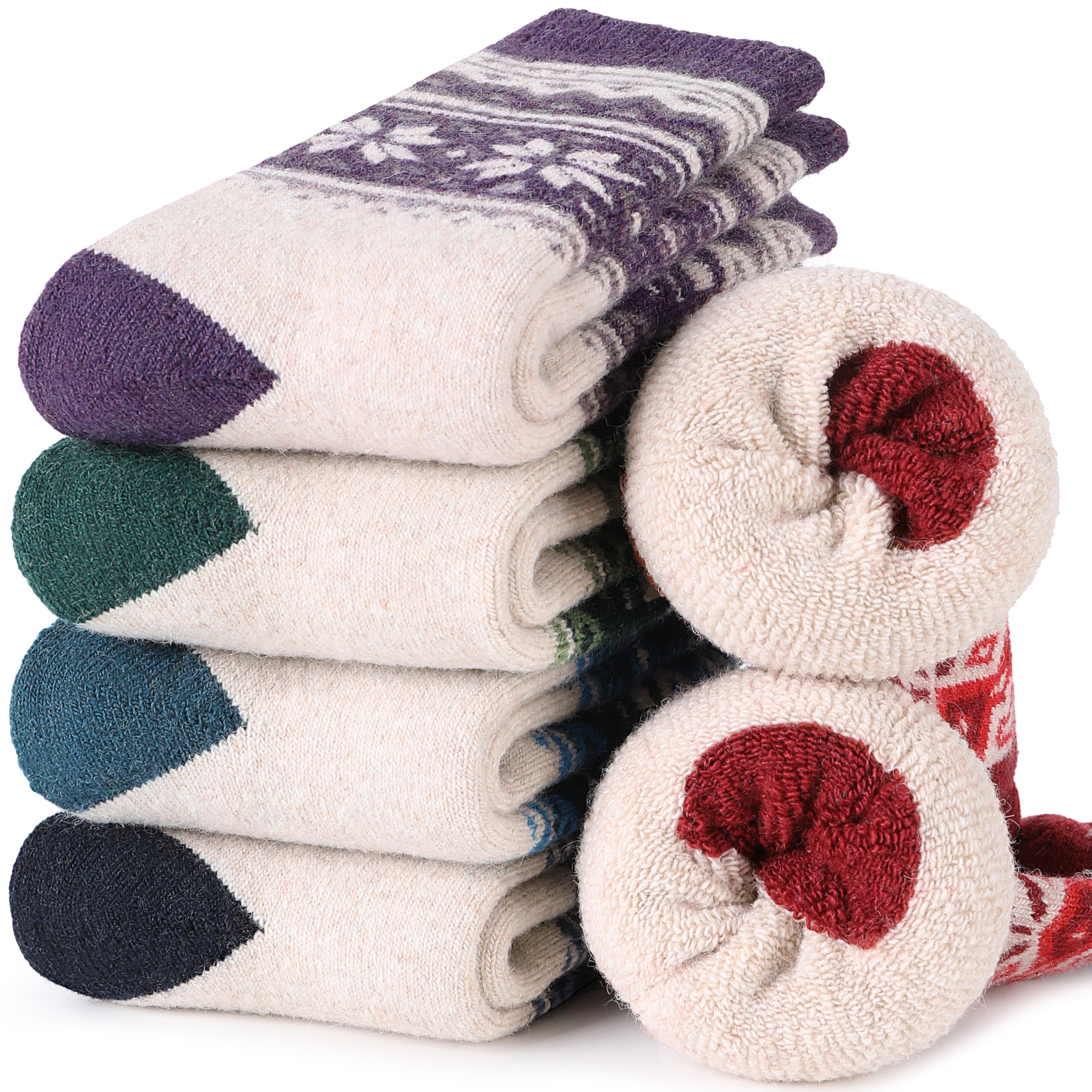 EBMORE Damen Wollsocken Merino Warme Dicke Wolle Socken Wandersocken Thermosocken Wintersocken für Damen 5 Paar