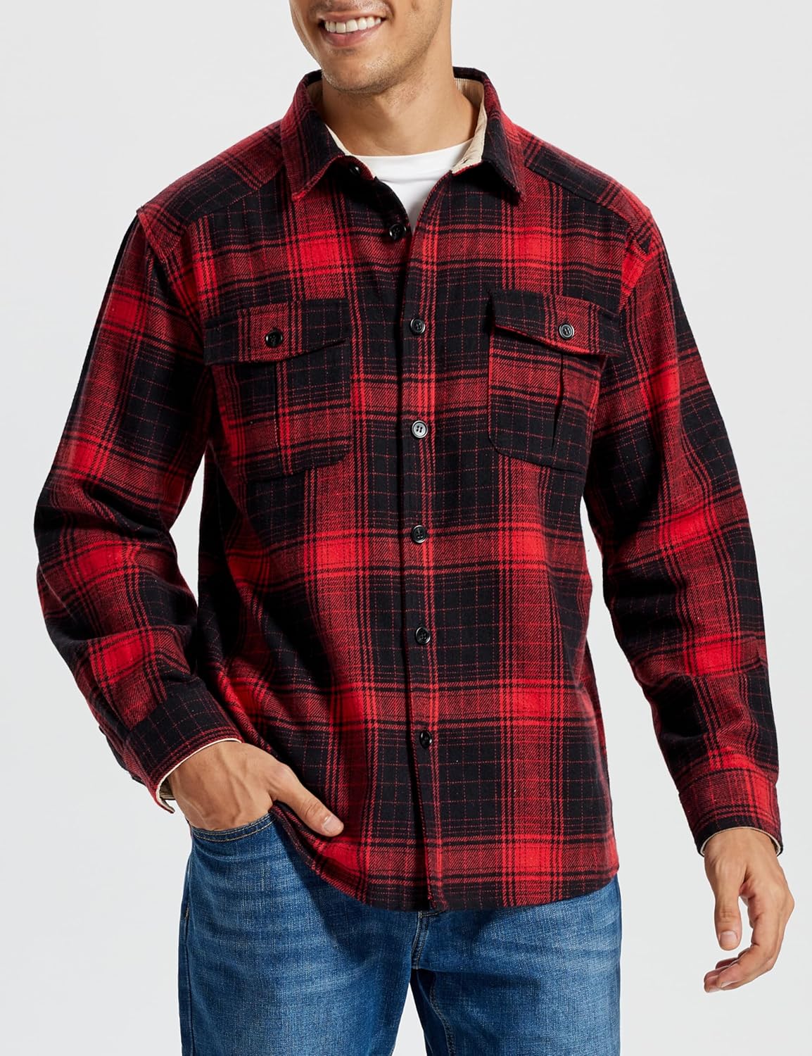 MoFiz Men's Long Sleeve Plaid Flannel Shirts Cotton Plaid Button Down Shirts for Men Soft Regular Fit Mens Casual Shirts - Image 2
