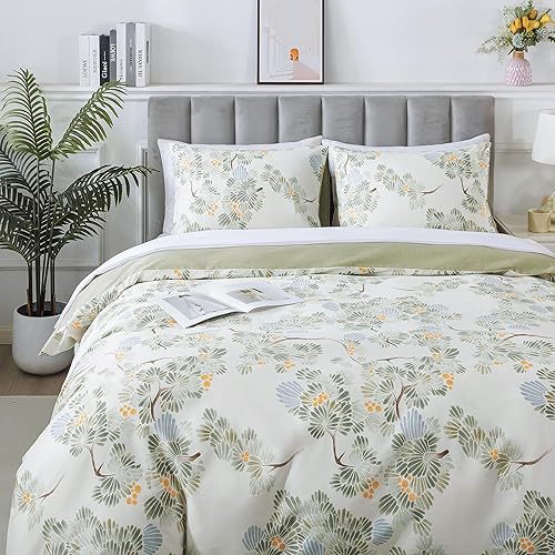Miniatura 286 de HoneiLife - Juego de funda de edredón floral 100% algodón, 3 piezas, botánica, ropa de cama con cierre de cremallera y lazos en las esquinas