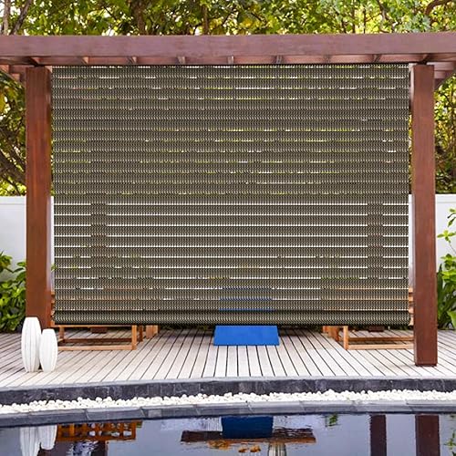 Patio Paradise Shades Roll Up Outdoor 4'Wx5.5'H Roller Shade Exterior Patio Blinds for Outside Porch Deck Balcony Pergola Carport, Brown Hollow Out