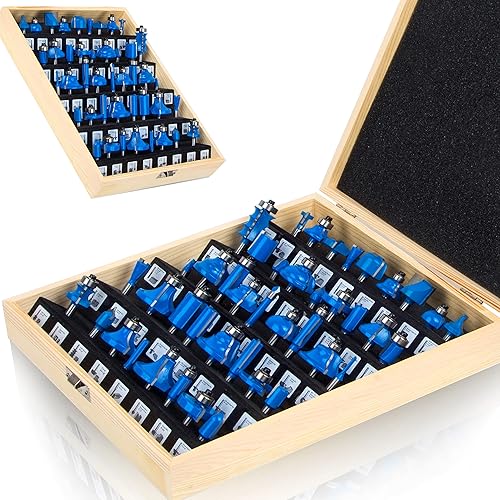 LEATBUY - Juego de 43 brocas de enrutador, cortador de madera para carpintería con vástago de 1/4 de pulgada, ranura para lengua, panel ingletado